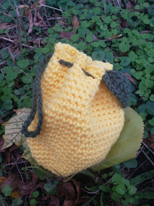 Crochet Large Lemon Drawstring Pouch